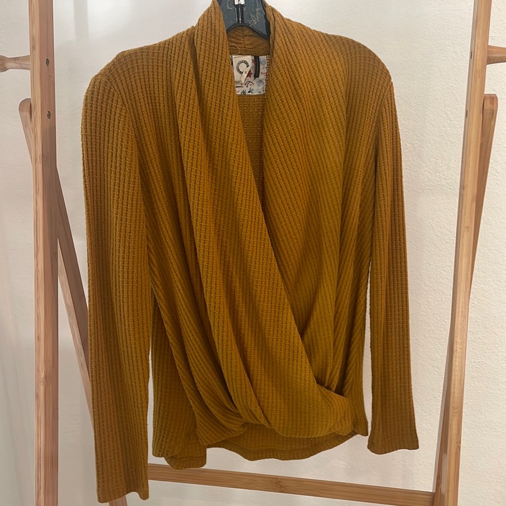 Anthropologie. Size S. Shawl collar faux wrap waffle knit sweater. Super soft